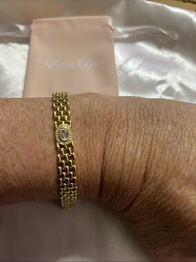 Adina Eden Gold Link Bracelet with Pale Lilac Oval Crystal In a CZ Halo Setting